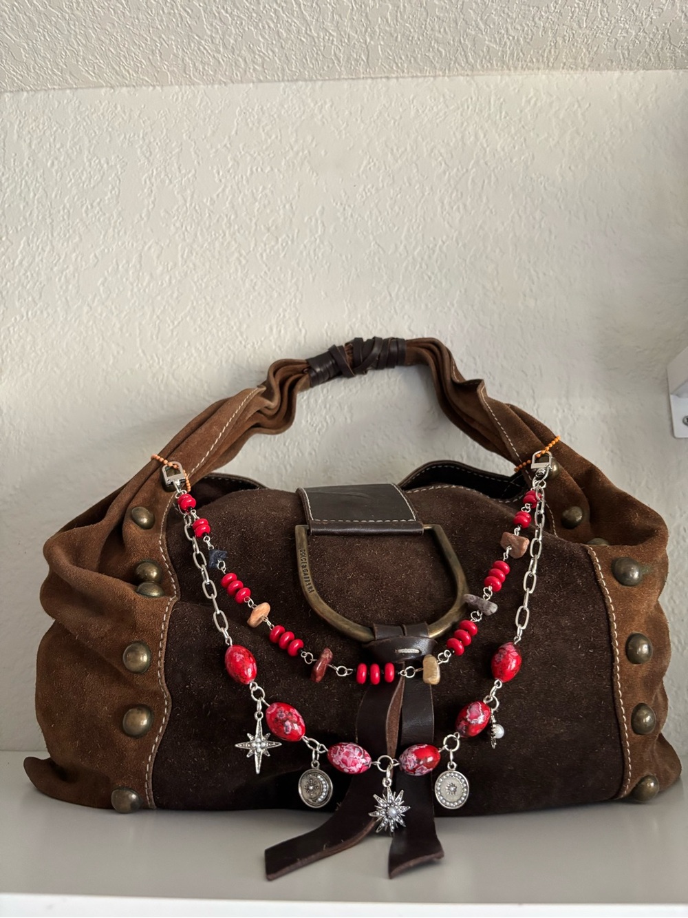 Western Red Beaded Bag Charm Chain | Handmade Southwestern Purse Accessory